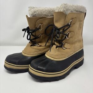 Sorel Caribou Duck Boots Women 6 Winter Waterproof Lined Insulated Brown Leather